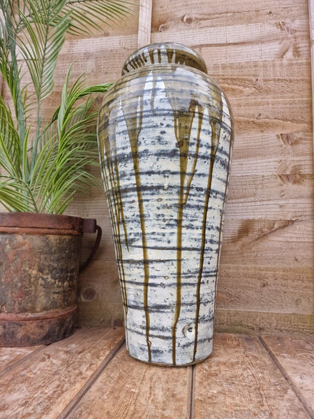 Large Mediterranean Artisan Green Glazed Terracotta Vase Urn Dry Flowers
