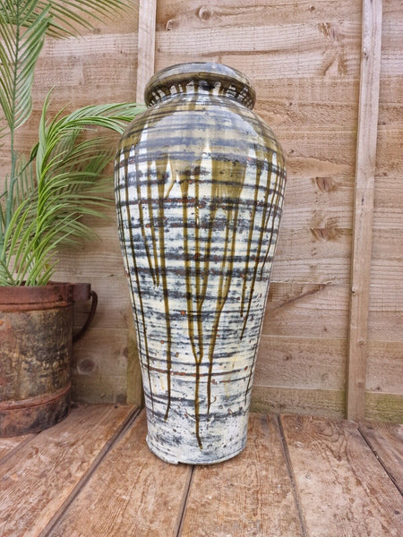 Large Mediterranean Artisan Green Glazed Terracotta Vase Urn Dry Flowers