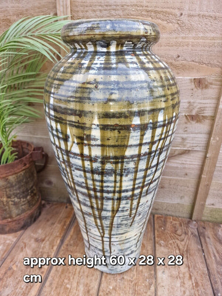 Large Mediterranean Artisan Green Glazed Terracotta Vase Urn Dry Flowers