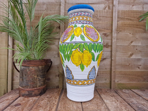Large Mediterranean Artisan Hand Painted Lemon Terracotta Vase Urn Dry Flowers