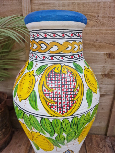 Large Mediterranean Artisan Hand Painted Lemon Terracotta Vase Urn Dry Flowers