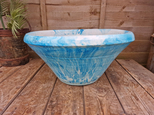 Large Blue Mediterranean Terracotta Hand Painted Garden Planter Bird Bath