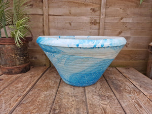 Large Blue Mediterranean Terracotta Hand Painted Garden Planter Bird Bath