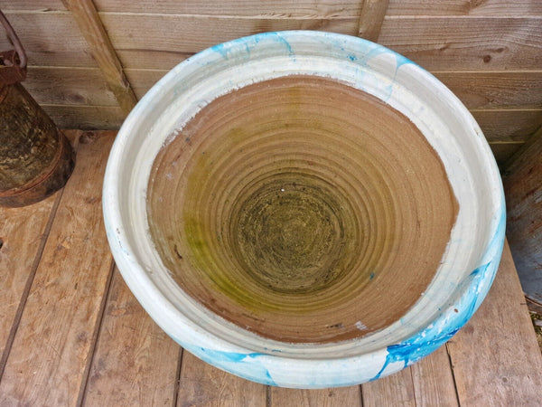 Large Blue Mediterranean Terracotta Hand Painted Garden Planter Bird Bath