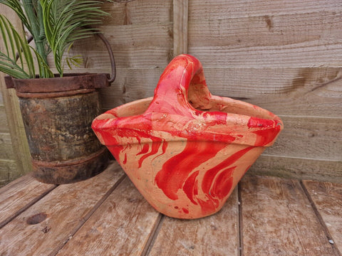 Hand Made Mediterranean Painted Terracotta Handbag Bag Garden Herb Planter Pot