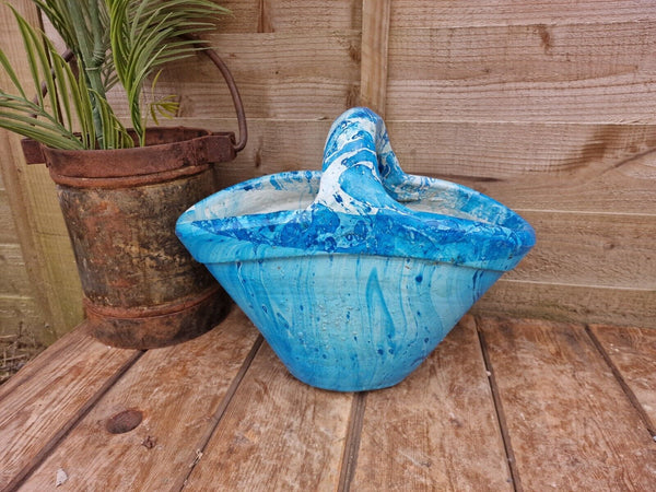 Hand Made Mediterranean Painted Terracotta Handbag Bag Garden Herb Planter Pot