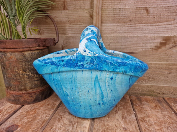 Hand Made Mediterranean Painted Terracotta Handbag Bag Garden Herb Planter Pot