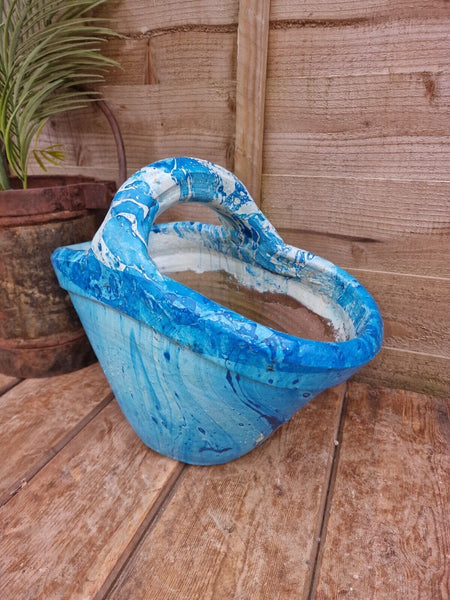 Hand Made Mediterranean Painted Terracotta Handbag Bag Garden Herb Planter Pot