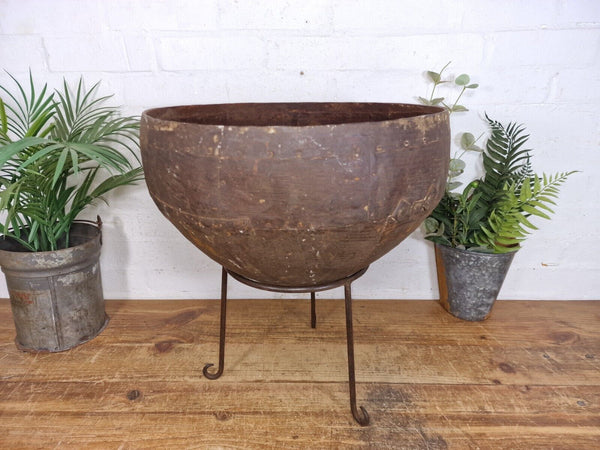 Large Heavy Duty Riveted Iron Indian Kadai Fire Pit Garden Planter Drinks Cooler