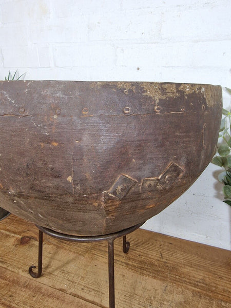 Large Heavy Duty Riveted Iron Indian Kadai Fire Pit Garden Planter Drinks Cooler