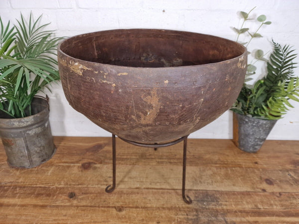 Large Heavy Duty Riveted Iron Indian Kadai Fire Pit Garden Planter Drinks Cooler
