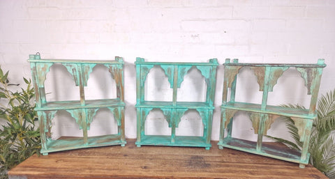 Vintage Reclaimed Indian Solid Wooded Arched Temple Wall Display Shelf Shelves