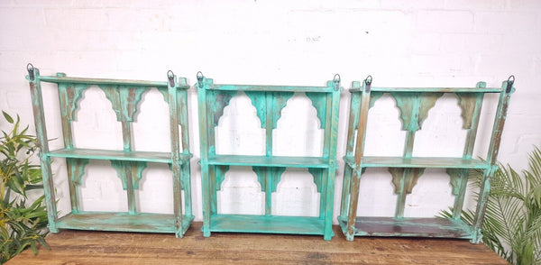 Vintage Reclaimed Indian Solid Wooded Arched Temple Wall Display Shelf Shelves