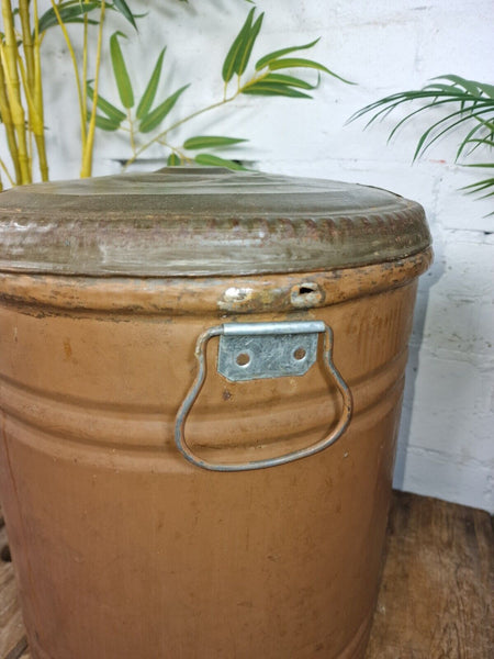 Vintage Indian Industrial Galvanised Metal Rice Grain Storage Drum Bin Cannister