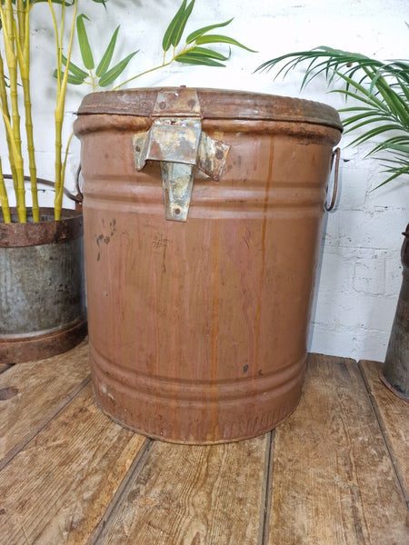 Vintage Indian Industrial Galvanised Metal Rice Grain Storage Drum Bin Cannister