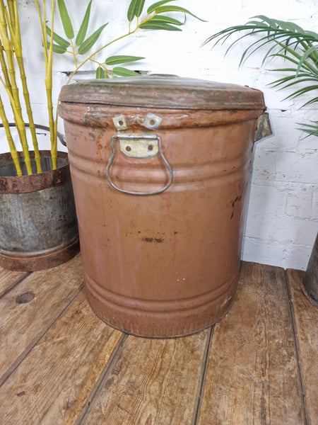 Vintage Indian Industrial Galvanised Metal Rice Grain Storage Drum Bin Cannister
