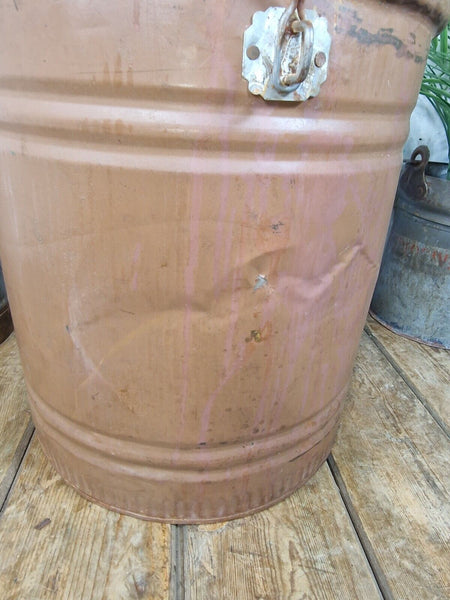 Vintage Indian Industrial Galvanised Metal Rice Grain Storage Drum Bin Cannister