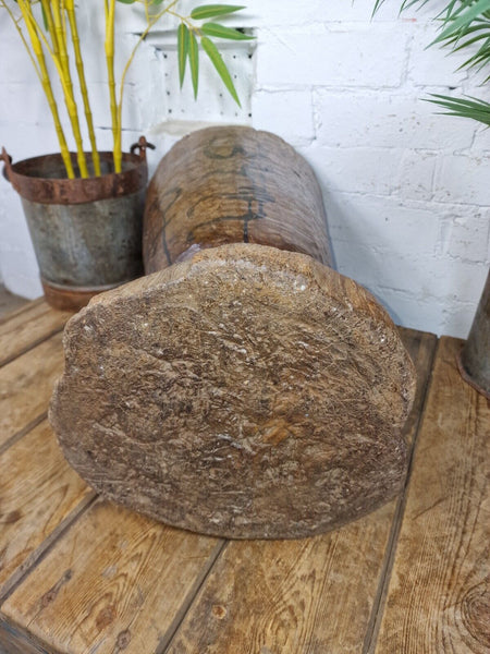 Large Vintage Antique Rustic Wabi Sabi Hand Carved Wooden Grinding  Mortar Bowl