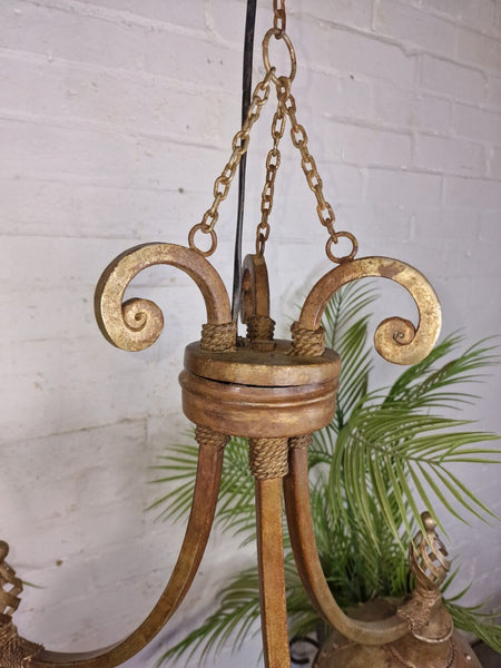 Large Wrought Iron Gothic Style Riveted 3 Arm Chandelier Ceiling Light
