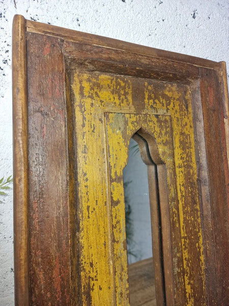 Vintage Rustic Reclaimed Indian Temple Wooden Bathroom Hallway Wall Mirror