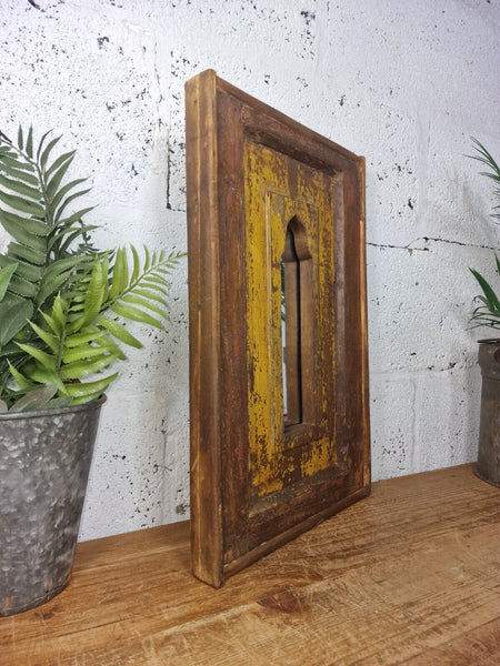 Vintage Rustic Reclaimed Indian Temple Wooden Bathroom Hallway Wall Mirror