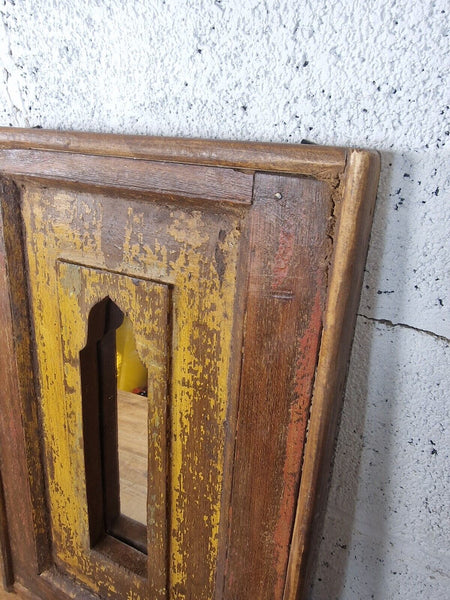 Vintage Rustic Reclaimed Indian Temple Wooden Bathroom Hallway Wall Mirror