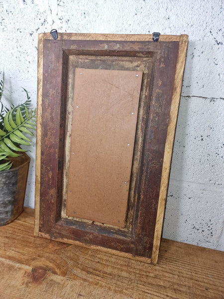 Vintage Rustic Reclaimed Indian Temple Wooden Bathroom Hallway Wall Mirror