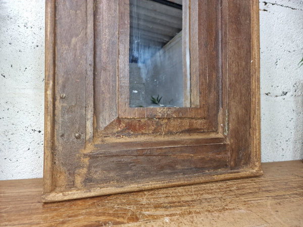 Vintage Rustic Reclaimed Indian Temple Wooden Bathroom Hallway Wall Mirror