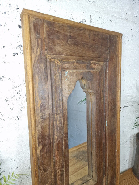 Vintage Rustic Reclaimed Indian Temple Wooden Bathroom Hallway Wall Mirror