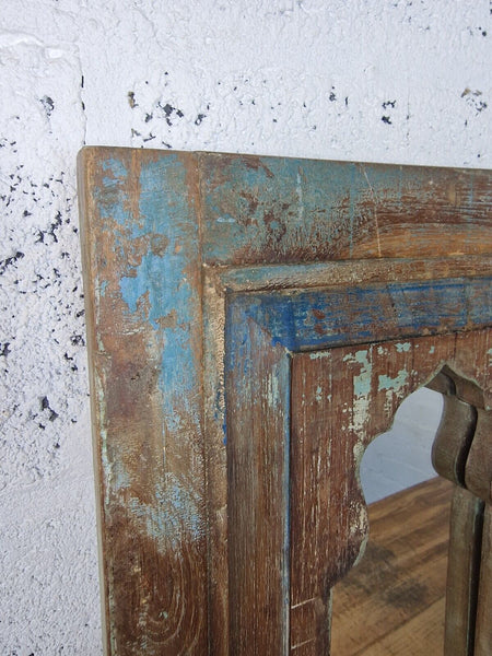 Vintage Rustic Reclaimed Indian Temple Wooden Bathroom Hallway Wall Mirror