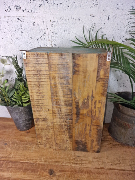 Old Vintage Rustic Indian Wooden Bathroom Glazed Mirrored Wall Cabinet