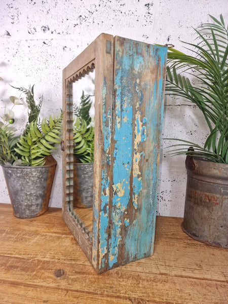 Old Vintage Rustic Indian Wooden Bathroom Glazed Mirrored Wall Cabinet