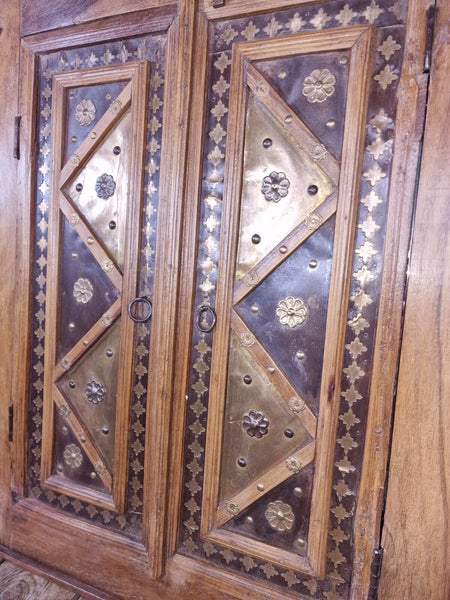 Large Antique Indian Colonial Solid Wooden Window Shutters Wall Garden Mirror