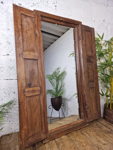 Large Antique Indian Colonial Solid Wooden Window Shutters Wall Garden Mirror