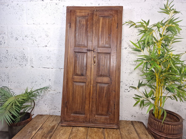 Large Antique Indian Colonial Solid Wooden Window Shutters Wall Garden Mirror
