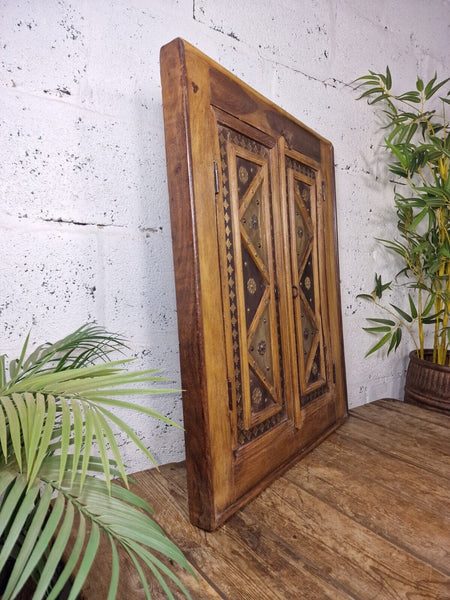 Large Antique Indian Colonial Solid Wooden Window Shutters Wall Garden Mirror