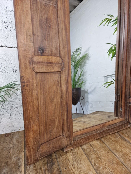 Large Antique Indian Colonial Solid Wooden Window Shutters Wall Garden Mirror