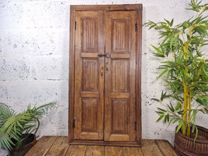 Large Antique Indian Colonial Solid Wooden Window Shutters Wall Garden Mirror