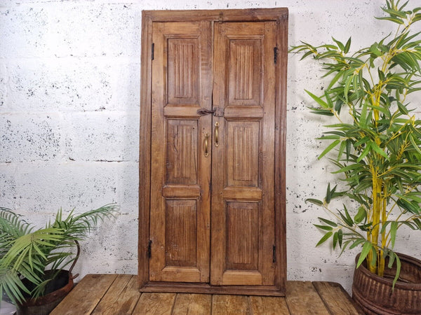 Large Antique Indian Colonial Solid Wooden Window Shutters Wall Garden Mirror