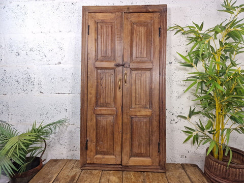 Large Antique Indian Colonial Solid Wooden Window Shutters Wall Garden Mirror