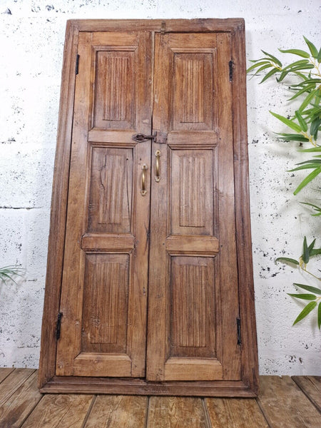 Large Antique Indian Colonial Solid Wooden Window Shutters Wall Garden Mirror