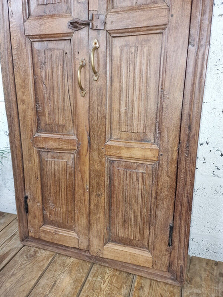 Large Antique Indian Colonial Solid Wooden Window Shutters Wall Garden Mirror