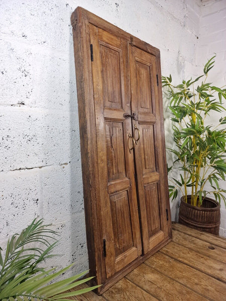 Large Antique Indian Colonial Solid Wooden Window Shutters Wall Garden Mirror