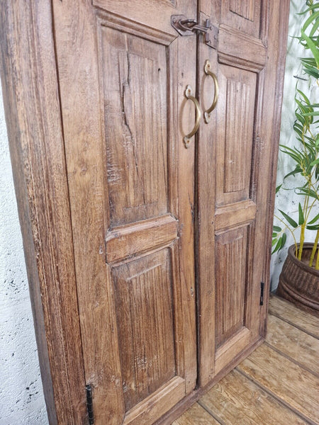 Large Antique Indian Colonial Solid Wooden Window Shutters Wall Garden Mirror