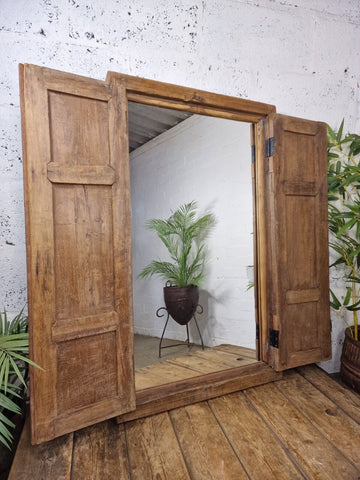 Large Antique Indian Colonial Solid Wooden Window Shutters Wall Garden Mirror