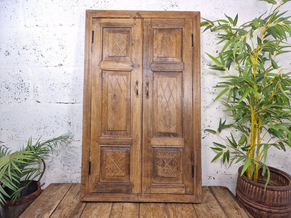Large Antique Indian Colonial Solid Wooden Window Shutters Wall Garden Mirror