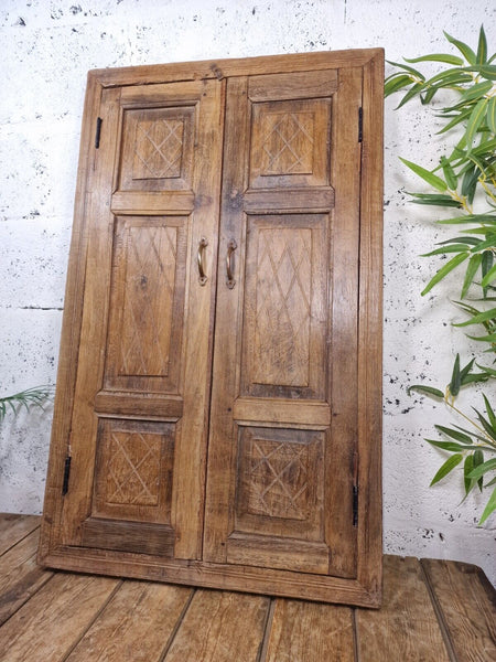 Large Antique Indian Colonial Solid Wooden Window Shutters Wall Garden Mirror