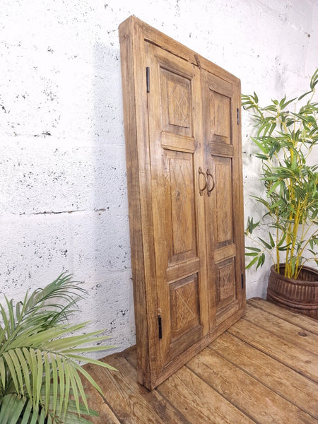 Large Antique Indian Colonial Solid Wooden Window Shutters Wall Garden Mirror