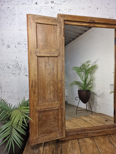 Large Antique Indian Colonial Solid Wooden Window Shutters Wall Garden Mirror