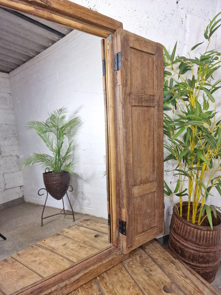 Large Antique Indian Colonial Solid Wooden Window Shutters Wall Garden Mirror